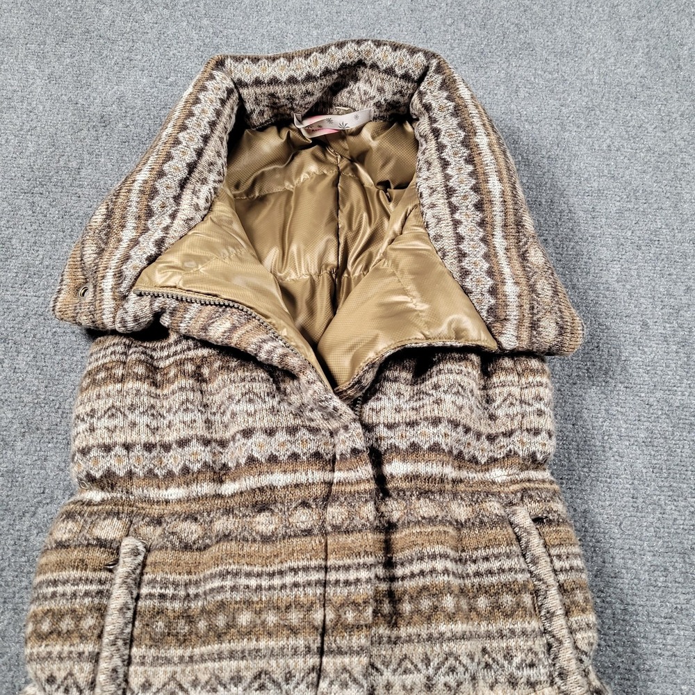 Athleta Vest Womens XXS Brown Fair Isle Knit Goose Down Puffer Winter Warm